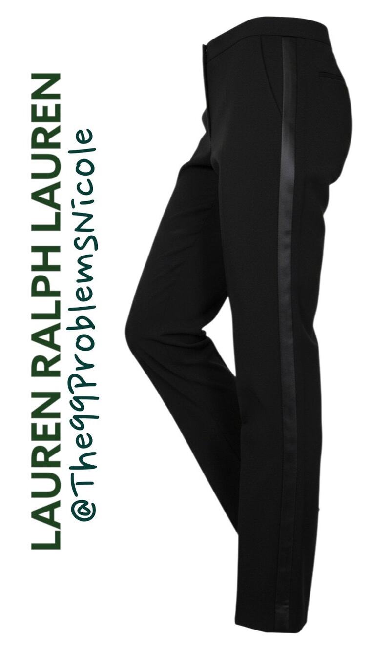 Lauren Ralph Lauren Black Satin Trim Wool Straight Pant